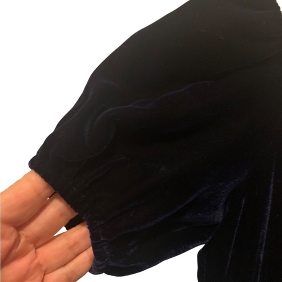 Vintage VTG Girls Bambina Silk Velvet Midnight Blue Dress SS Lace Yolk 6X Flaw - Picture 3 of 8